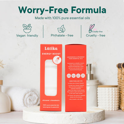 Latika Energy Boost Shower Steamer - Aromatherapy Tablets with Lemongrass & Spearmint Essential Oils for Stress & Anxiety Relief, Uplifting Energy - Long-Lasting Scent Steamers for Women and Men