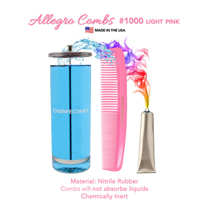 Allegro Combs 1000 X-Large Styling Comb Hair Cutting Barber Stylist Shampoo Combs All Purpose Wide And Fine Tooth Made In The USA 2 Pc. (Light Pink)