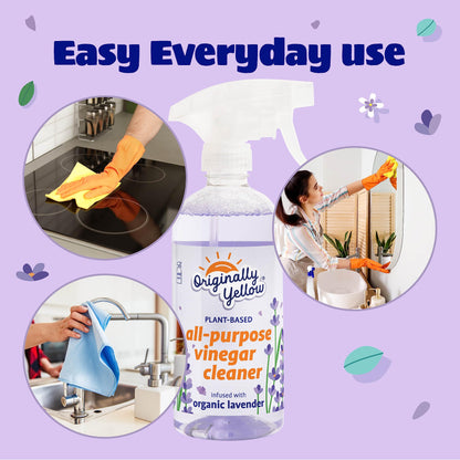Originally Yellow Lavender Vinegar All Purpose Cleaning Spray | Distilled Cleaning Vinegar For Every Room In the House | Plant-Derived All Purpose Cleaner | Living Room, Bathroom, & Kitchen | 3 Pack