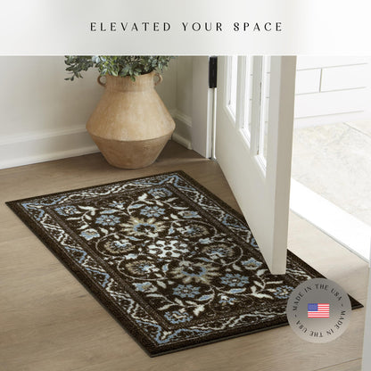 Maples Rugs Florence Kitchen Rugs Non Skid Washable Accent Area Carpet [Made in USA], 1'8 x 2'10, Coffee Brown
