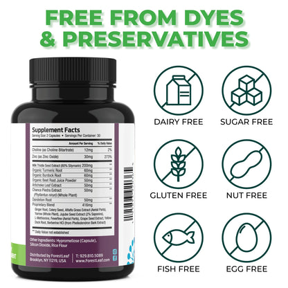 Liver Cleanse Detox & Repair - Fatty Liver Repair Detox Complex Supplement w/Choline, Zinc, Milk Thistle, Dandelion Root, Turmeric, Burdock, Artichoke - Liver Support Supplement | 60 Caps