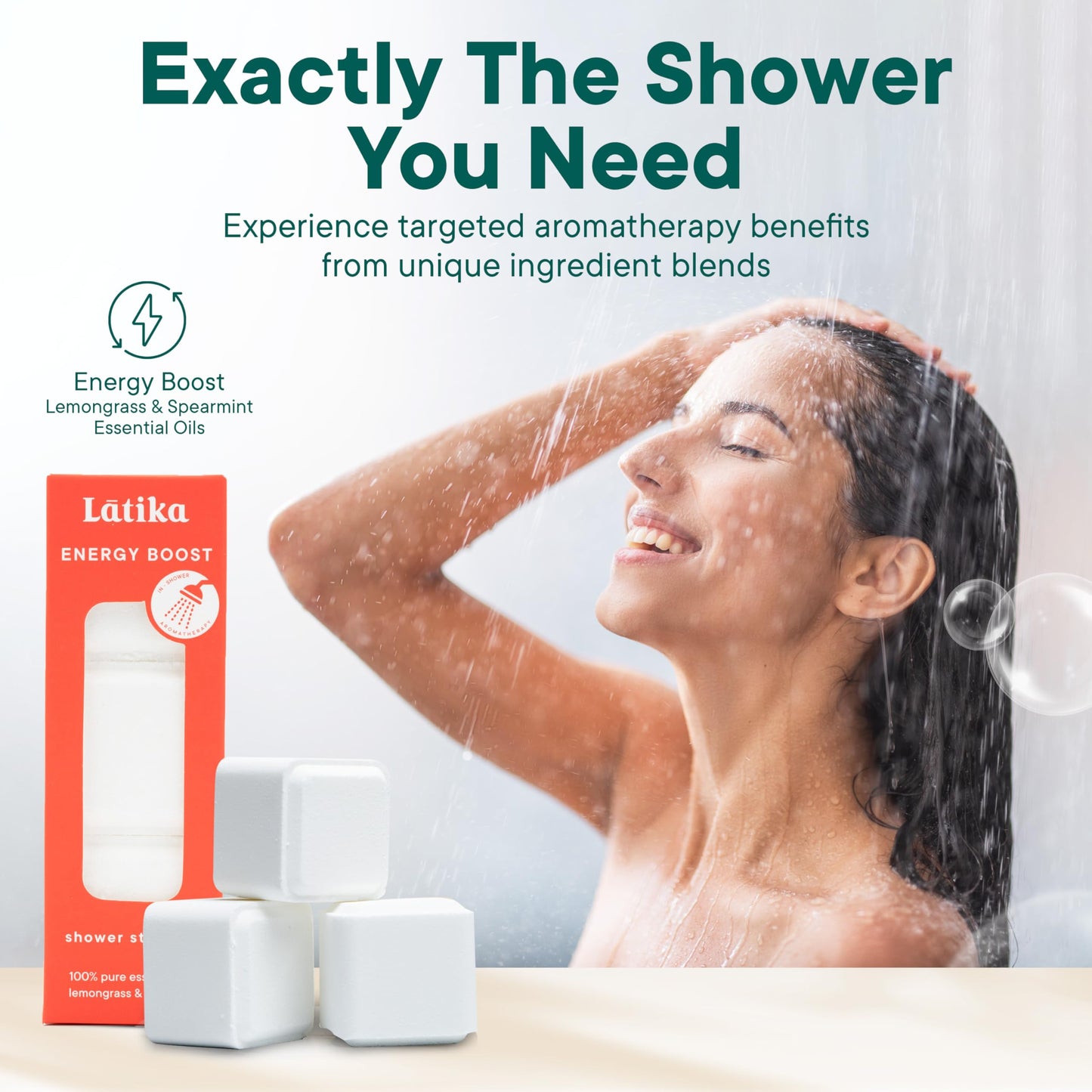 Latika Energy Boost Shower Steamer - Aromatherapy Tablets with Lemongrass & Spearmint Essential Oils for Stress & Anxiety Relief, Uplifting Energy - Long-Lasting Scent Steamers for Women and Men