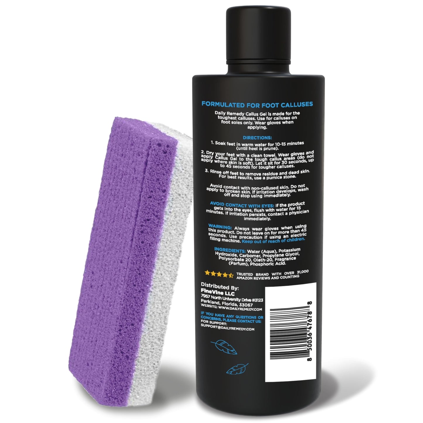 Foot Callus Remover Gel Set - Professional Callus Remover for Feet Gel - Calloused Feet Remover Gel - Feet Callus Remover for Smooth Feet & Cracked Heels - 8oz with Pumice Stone - Made in USA