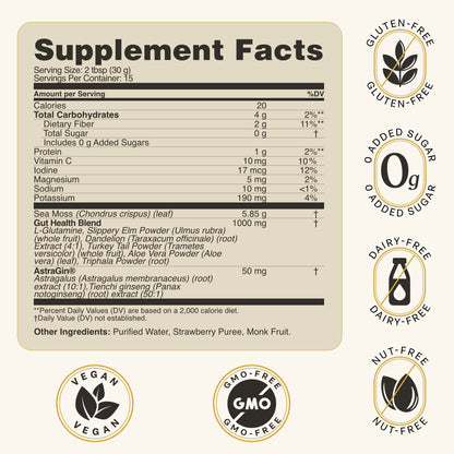 Celtara Gut Health Strawberry Wellness Blend from Astragalus & Panax Ginseng, Turkey Tail, Aloe & Slippery Elm, Sea Moss Gel, Ready-to-Eat, Made in USA, 16 fl oz (Pack of 1)
