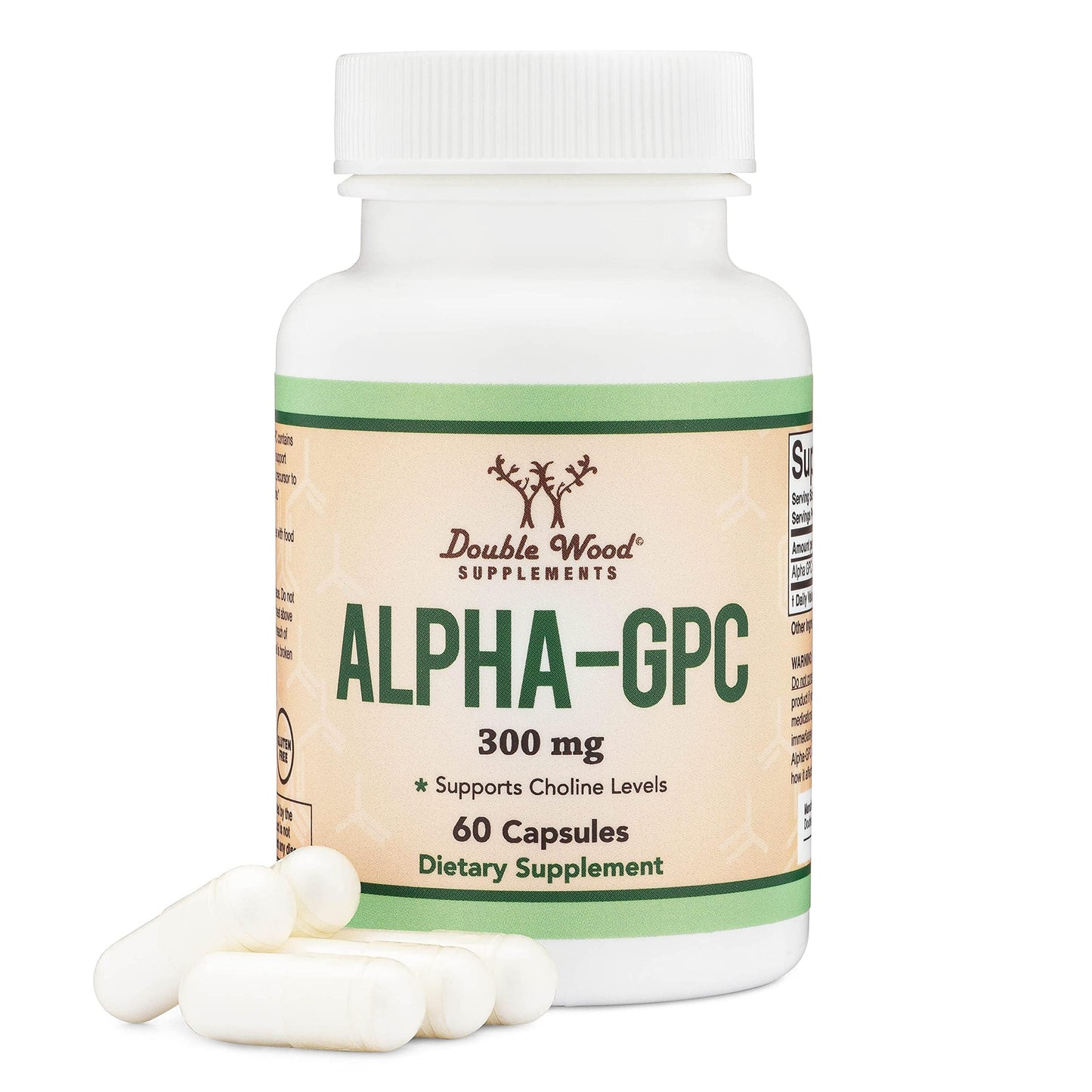 Alpha GPC Choline Capsules - 60 Count, 600mg Servings – Brain Support Aid that Supports Focus, Memory, Motivation, and Energy - (Made in the USA) Brain Support Supplement by Double Wood Supplements