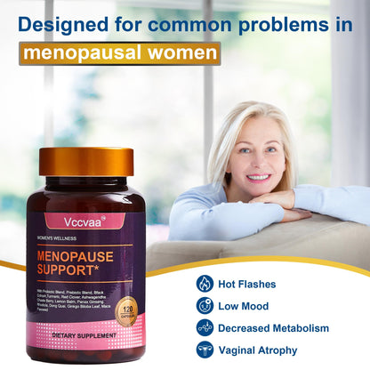 Vccvaa 40-in-1 Menopause Support for Women – Hormonal Balance, Hot Flash & Mood Relief – Black Cohosh, DIM, Maca, Red Clover, Probiotics, B6, D3 & More – Vegan, 120 Capsules