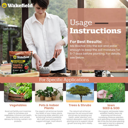 Wakefield Premium Biochar Blend – Organic Potting Soil for Vegetables, Tomatoes & Gardens – Potting Mix Enriched with Humic Acid & CarbonBoost – Versatile Top Soil for Indoor & Outdoor Plants-4quarts