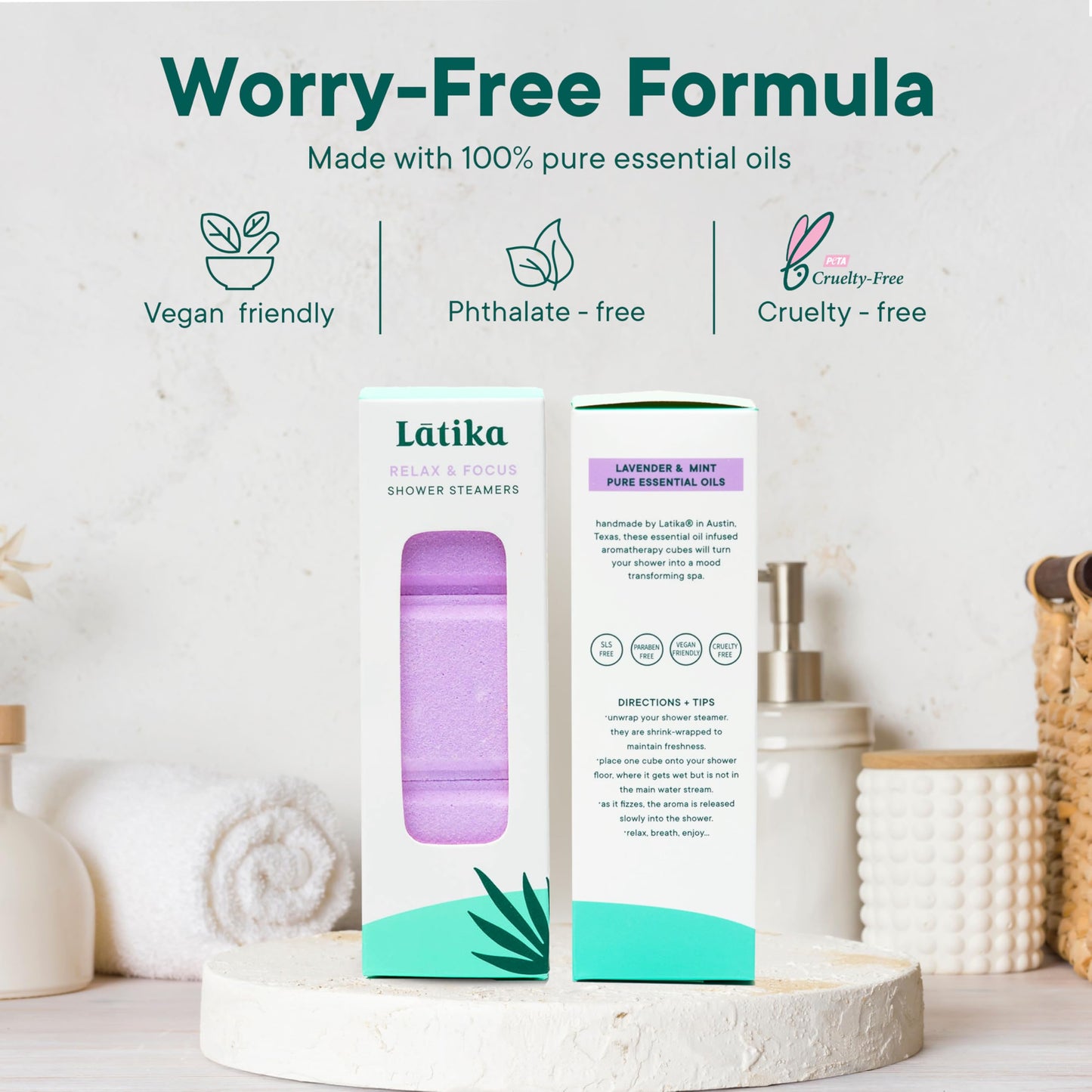 Latika Aromatherapy Shower Steamers - Relax & Focus Pack with Lavender Peppermint Essential Oils - Stress and Anxiety Relief Tablets - Shower Essentials for Women and Men - Relaxing Aromatherapy Gifts