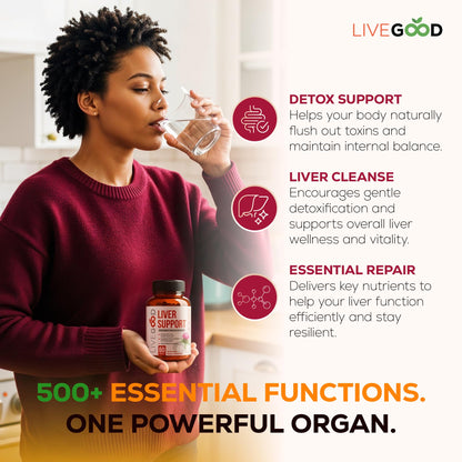 LIVEGOOD Liver Support Supplement for Liver Cleanse Detox, Milk Thistle and Dandelion Root, with Turmeric and Alpha Lipoic Acid for Overall Health (60 Count)