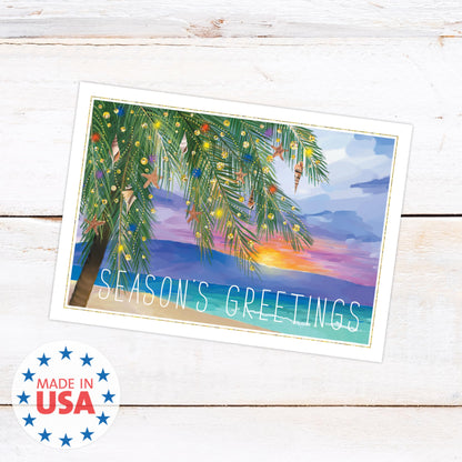 Canopy Street Masterpiece Tropical Sunset Cards / 16 Coastal Holiday Card Set With White Envelopes / 5 5/8" x 7 7/8" Warm Weather Palm Tree Vacation Greeting Cards With Meaningful Inside Verse