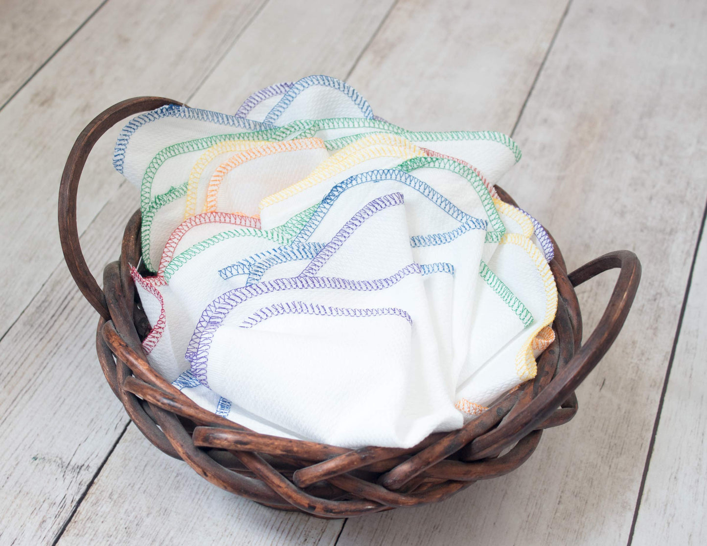 Rainbow Colored Paperless Towels - One Dozen Eco Friendly Birdseye Cotton Sustainable Reusable Paper Towels, zero waste kitchen products Made in the USA (Bright White)