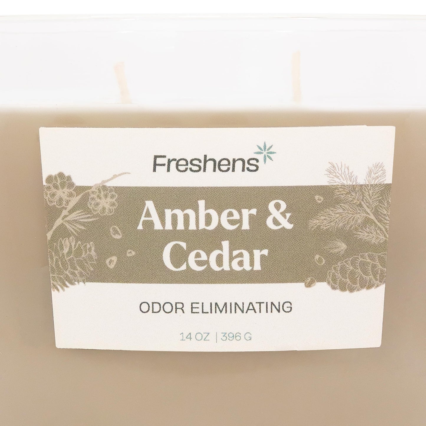 Carolina Freshens Amber & Cedar Odor Eliminating Highly Fragranced Candle for Home Scented, Eliminates 90% of Pet, Smoke, Food and Other Smells Quickly, 2 Wick, 14 oz - Made in The USA