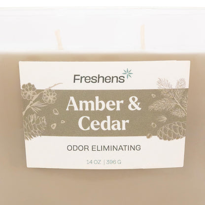 Carolina Freshens Amber & Cedar Odor Eliminating Highly Fragranced Candle for Home Scented, Eliminates 90% of Pet, Smoke, Food and Other Smells Quickly, 2 Wick, 14 oz - Made in The USA