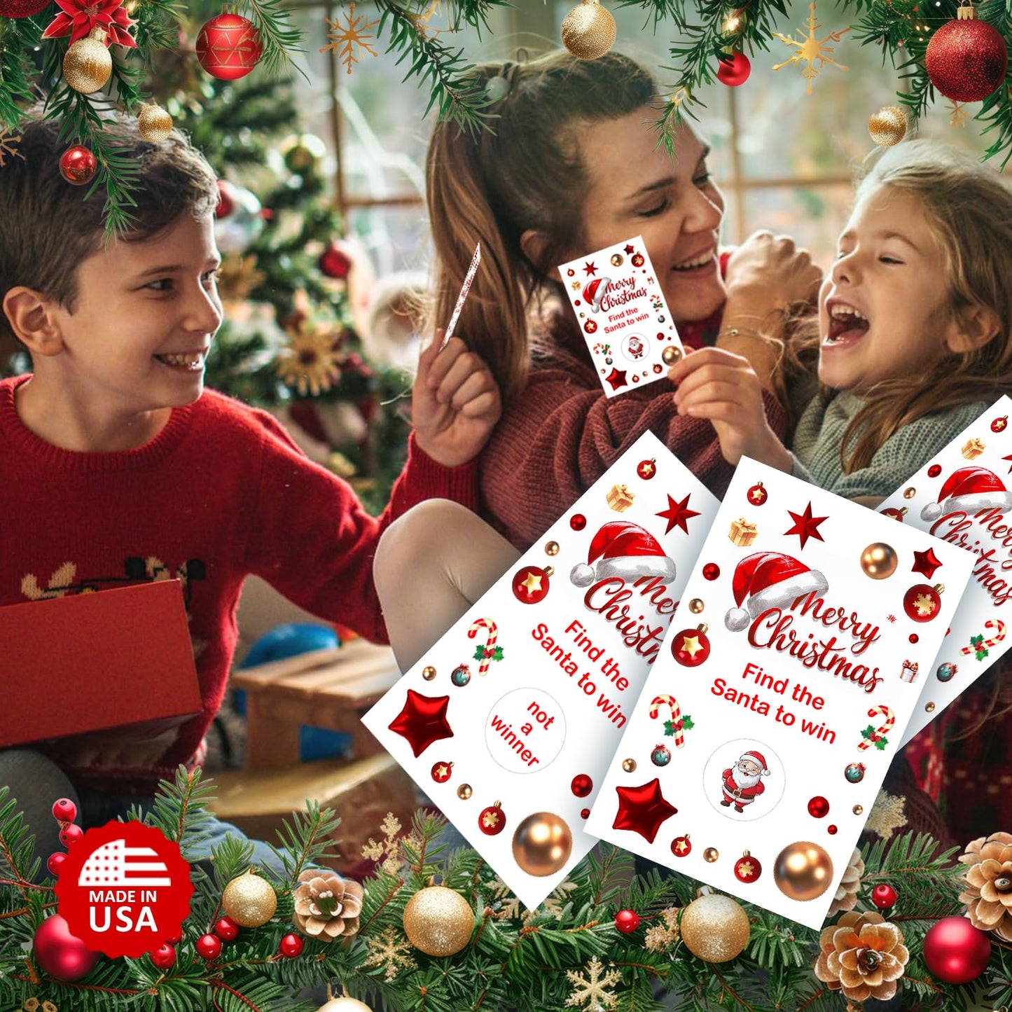 RokAPary Merry Christmas Party Game Scratch Off, Find The Santa Easy to Play Silly Games, Fun Idea, Ice Breaker Activity. Raffle Cards, Set of 40 Cards Made in USA