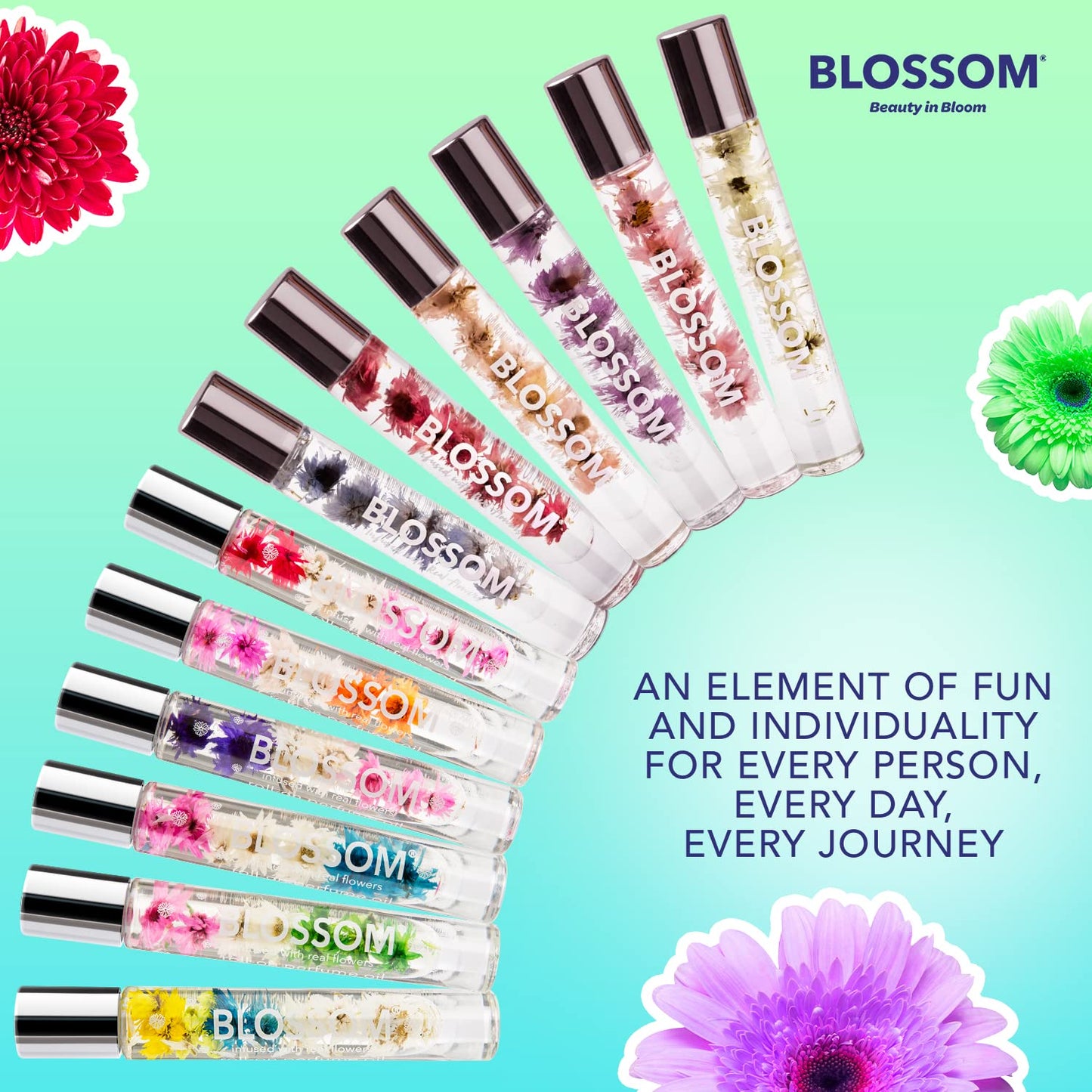 Blossom Roll on Perfume for Women Alcohol Free Rollerball Perfume Oil with Essential Oils, Infused with Real Flowers, Made in USA, 0.20oz (Vanilla, Amber), Vanilla Orchid
