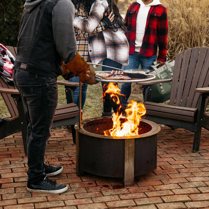 Breeo Smokeless FIrePit Grilling Bundle (X Series 24 Corten Steel, Outpost Grill, Ash Shovel, & Lid) | 27.5 inch Smokeless Fire Pit for Outside | Ideal for Families