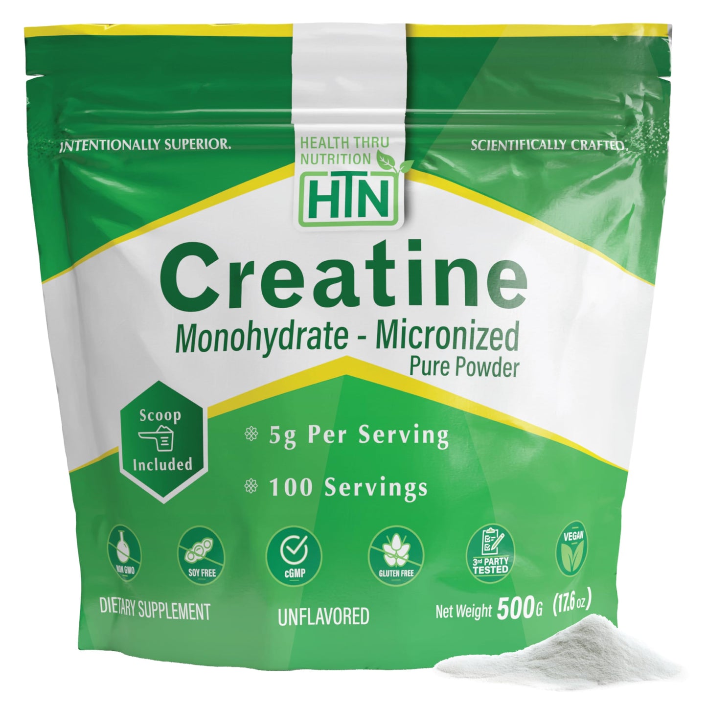 Health Thru Nutrition Creatine Monohydrate Micronized Powder – 500g Pure Unflavored – 5g Per Scoop – Workout Support, Muscle Fuel and Recovery Bulk Supplement | Non-GMO, Vegan