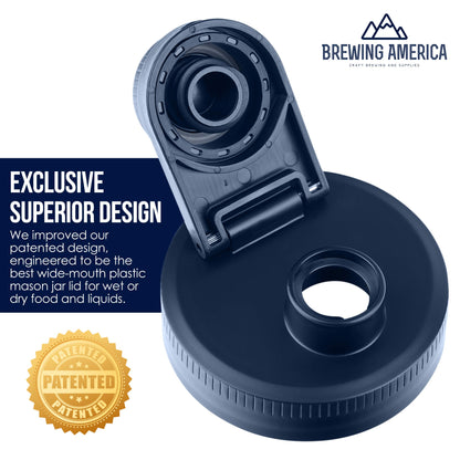 Brewing America Nesting Jar with Drinking Lid as Travel Cup, 1 Pint (16 oz) with Blue Pouring Lid on Wide Mouth Ball Nesting Mason Jar, USA-Made To Go Drink Cup, 1-Pack