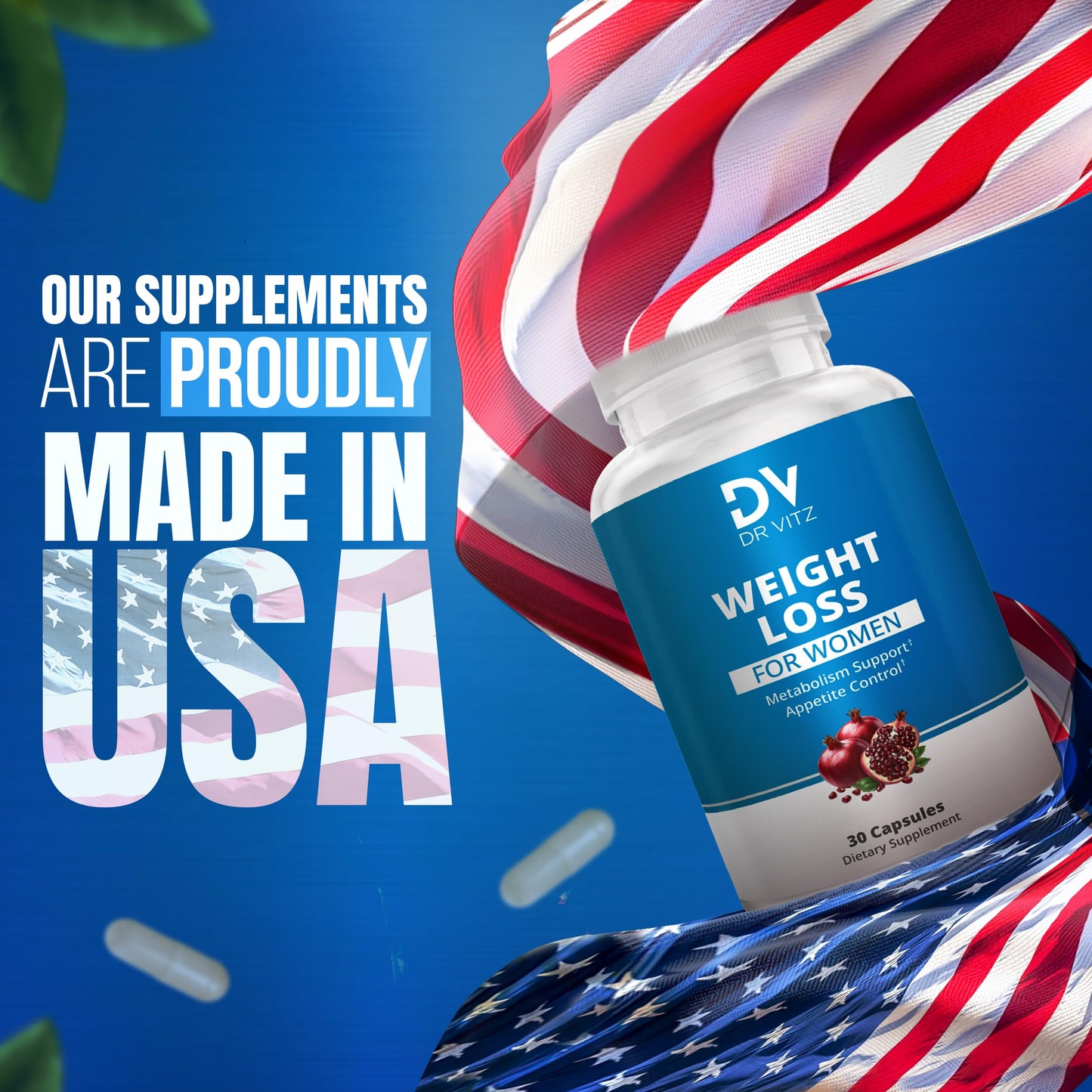 Dr Vitz Weight Loss Pills for Women – Fat Burner & Appetite Suppressant – Metabolism Booster with Chromium, Green Tea & Guarana – 30 Capsules – Caffeine Anhydrous for Energy Support