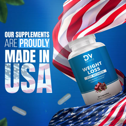 Dr Vitz Weight Loss Pills for Women – Fat Burner & Appetite Suppressant – Metabolism Booster with Chromium, Green Tea & Guarana – 30 Capsules – Caffeine Anhydrous for Energy Support