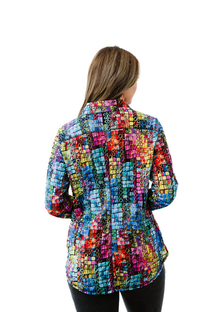 SNO SKINS Fall/Winter Collection Designer Print Crinkle Button-Down Shirt (Spectrum)
