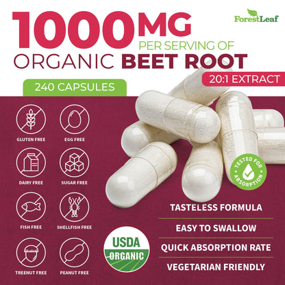 ForestLeaf Beet Root Capsules, 1000mg, 20:1 Extract, with Ginger, Grape Seed, Supports Blood Flow, Energy (120 Count (Pack of 2))