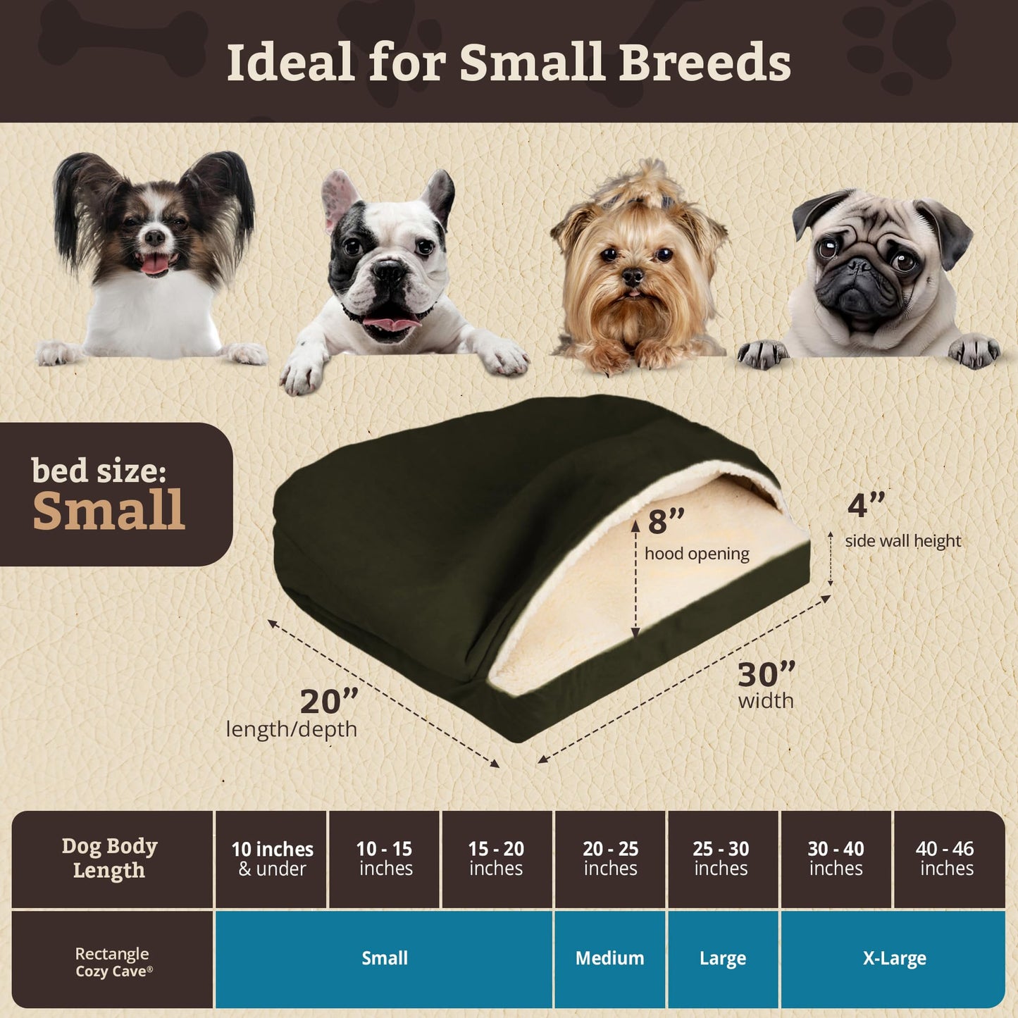 Snoozer Pet Products Rectangle Cozy Cave Dog Bed, Small, Olive