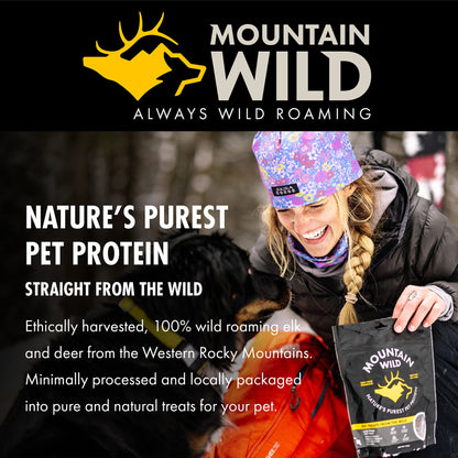 MOUNTAIN WILD Venison Jerky Training Treats for Dogs – Elk & Deer Meat Protein Dog Treat High-Value Reward – All-Natural, No Fillers, Grain-Free, No Preservatives – 8 oz (2 Pack)