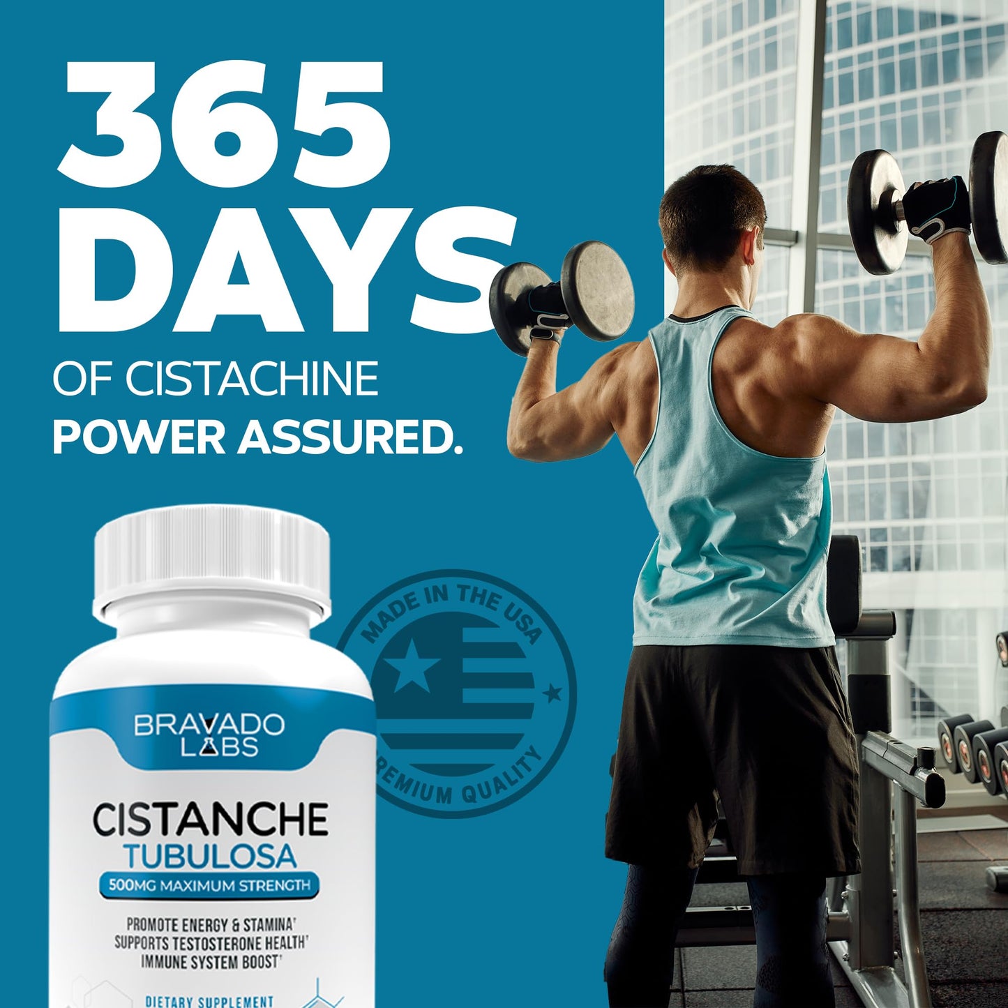Bravado Labs Cistanche Tubulosa Supplement Men 500 mg - Testosterone Booster for Men - Promotes Strength, Mood, Energy, Focus, Hormone Support - Cistanche Tubulosa Extract Powder - 60 ct