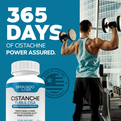 Bravado Labs Cistanche Tubulosa Supplement Men 500 mg - Testosterone Booster for Men - Promotes Strength, Mood, Energy, Focus, Hormone Support - Cistanche Tubulosa Extract Powder - 60 ct