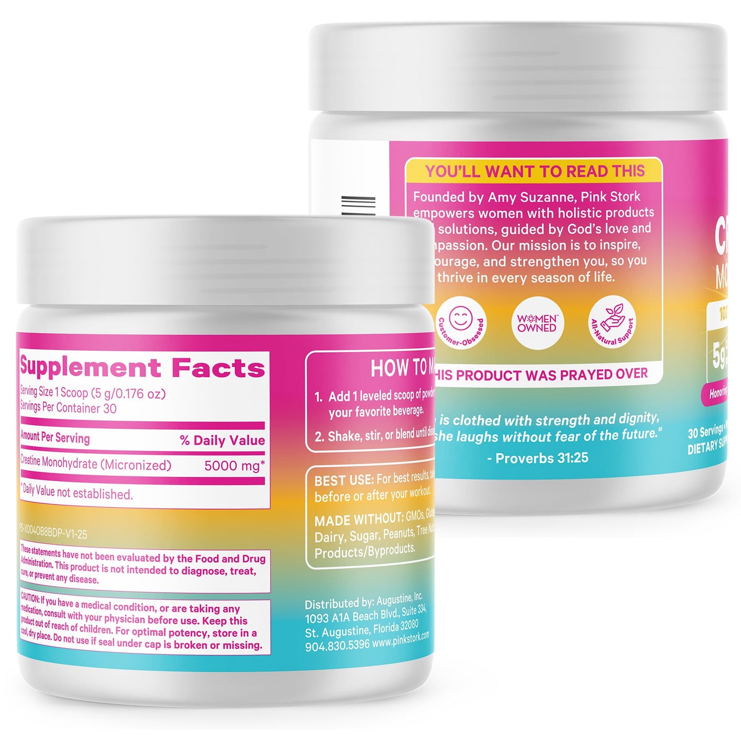 Pink Stork 5g Micronized Creatine Monohydrate Powder for Women - Support Muscles, Cellular Energy, Cognitive Function - Essential Amino Acid - Clean Alternative to Pills or Gummies - 30 Servings