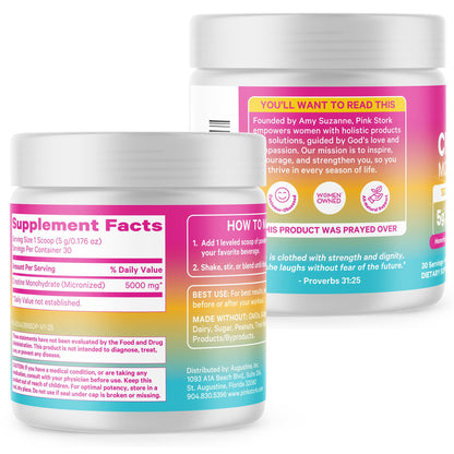 Pink Stork 5g Micronized Creatine Monohydrate Powder for Women - Support Muscles, Cellular Energy, Cognitive Function - Essential Amino Acid - Clean Alternative to Pills or Gummies - 30 Servings
