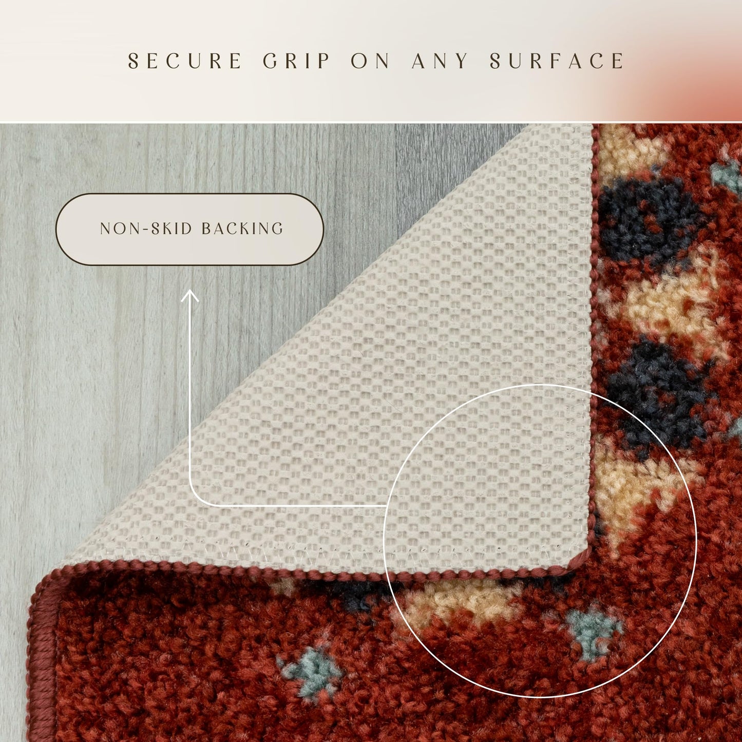 Maples Rugs Reggie Floral Runner Rug - Made in USA - Washable, Non Slip Indoor Carpet for Kitchen, Hallway, and Laundry Room, 1'8 x 5, Merlot