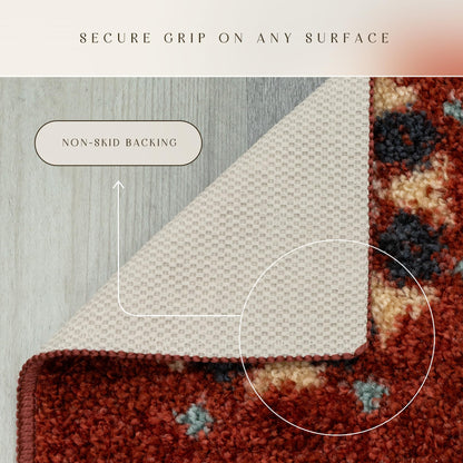 Maples Rugs Reggie Floral Runner Rug - Made in USA - Washable, Non Slip Indoor Carpet for Kitchen, Hallway, and Laundry Room, 1'8 x 5, Merlot