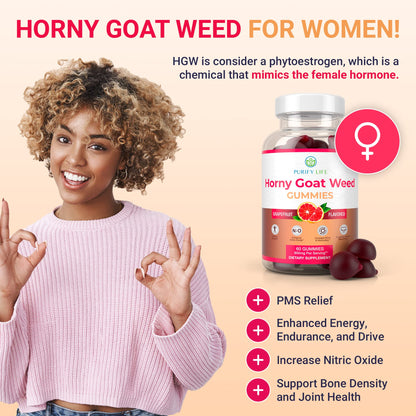 Potent Horny Goat Weed for Men and Women (Max Potency Chews 800mg), Horny Goat Weed Extract Gummies for Energy Management, Performance and Stamina - Vegan, Gluten-Free, Natural Grapefruit Flavor