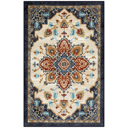 Maples Rugs Ruby Oriental Area Rug - Made in USA - Washable, Non Slip Indoor Carpet for Entryway, Foyer, Kitchen, and Bathroom, 2'6 x 3'10, Red/Gold