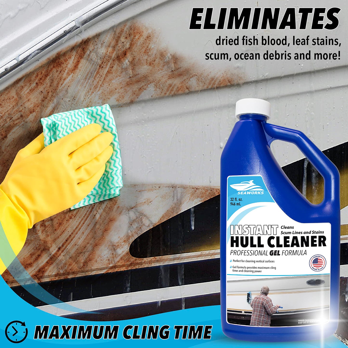 Seaworks Instant Boat Hull Stain Remover, Gel Cleaner - Remove Stains, Quart
