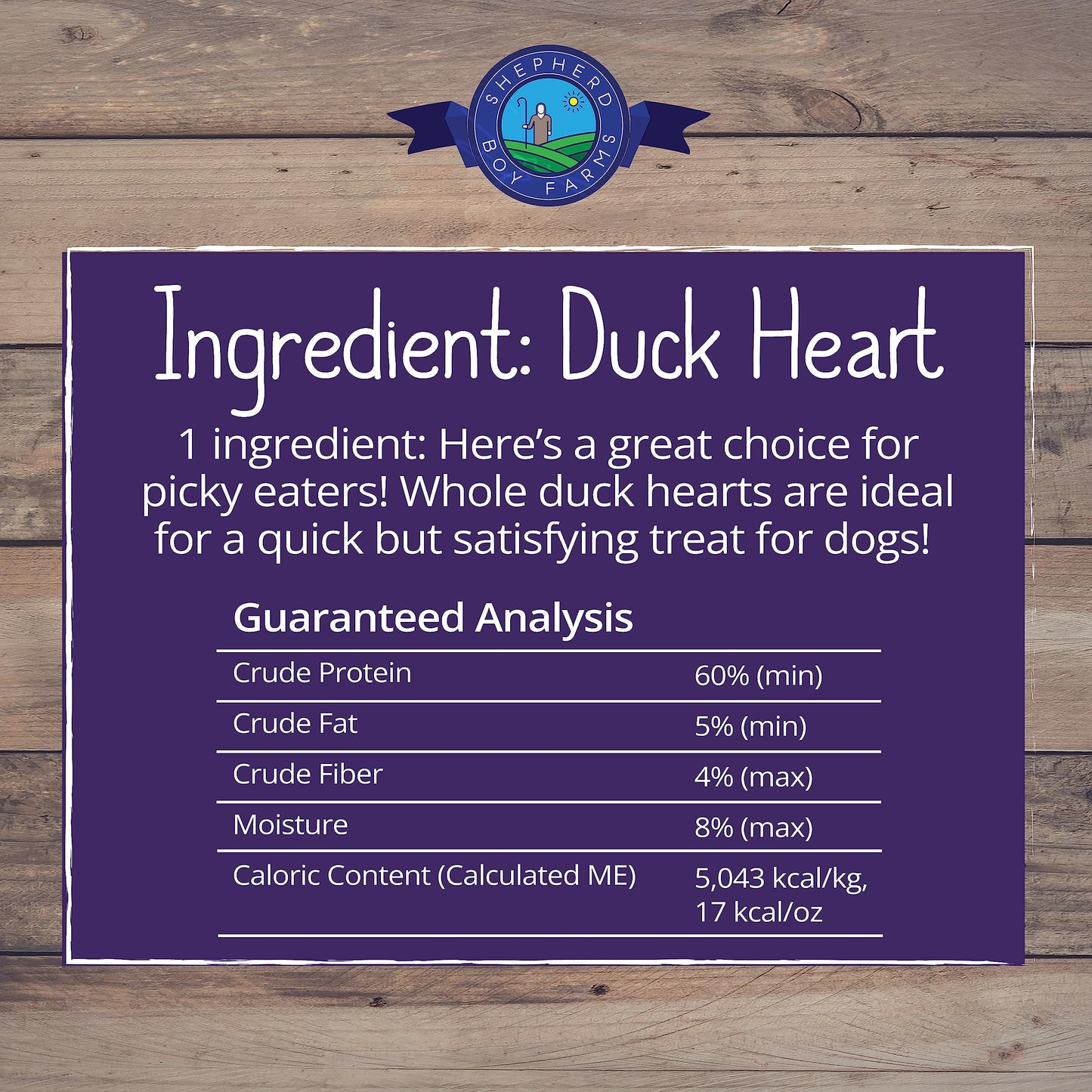 Shepherd Boy Farms Freeze Dried Dog and Cat Treats, Duck Heart, All Natural Single Ingredient Freeze-Dried Dog Treat & Snacks, Made in USA, High Protein, Essential Nutrition of Raw Food, 8oz
