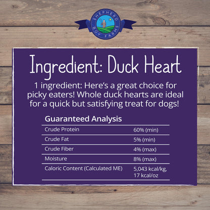 Shepherd Boy Farms Freeze Dried Dog and Cat Treats, Duck Heart, All Natural Single Ingredient Freeze-Dried Dog Treat & Snacks, Made in USA, High Protein, Essential Nutrition of Raw Food, 8oz