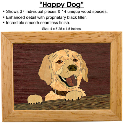 MarqArt Wood Art Dog Box - Handmade in USA - Unmatched Quality - Unique, No Two are the Same - Original Work of Wood Art (#4146 Happy Dog 4x5x1.5)