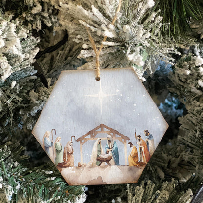 Simply Said, INC Honeycomb Wood Christmas Ornament, Watercolor Nativity Scene, Rustic Christmas Ornament, Made in USA, ORH1766
