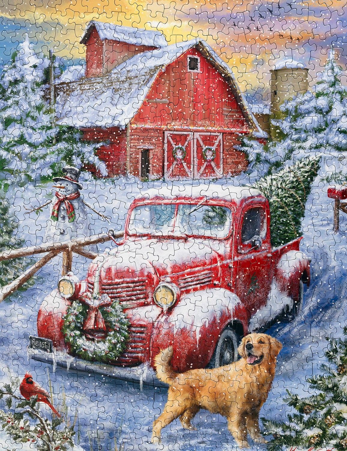 Springbok's Holidays on The Farm 500 Piece Jigsaw Puzzle Features A Nostalgic Winter Themed Puzzle for The Holidays