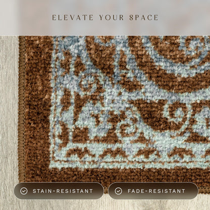 Maples Rugs Pelham Transitional Area Rugs - Made in USA - Washable, Non Slip, Indoor Carpet for Entryway, Foyer, Kitchen, and Bathroom, 1'8 x 2'10, Blue/Walnut