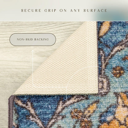 Maples Rugs Sutton Oriental Area Rugs – Made in USA – Washable, Non Slip Indoor Carpet for Entryway, Foyer, Kitchen, and Bathroom, 20" x 34", Blue/Orange