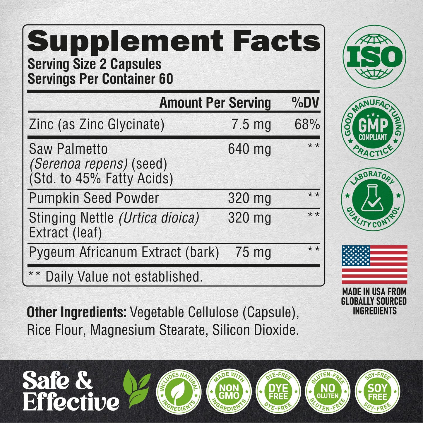 Saw Palmetto for Men 640mg - Pumpkin Seed | Nettle | Zinc & Pygeum - Prostate Health & Urinary Supplement - DHT Blocking & Hair Support - 45% Fatty Acids, Clinical Strength - Made in USA, 120 Capsules