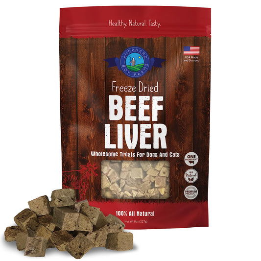 Shepherd Boy Farms Freeze Dried Dog and Cat Treats, Beef Liver, All Natural Single Ingredient Freeze-Dried Dog Treat & Snacks, Made in USA, High Protein, Essential Nutrition of Raw Food, 8oz