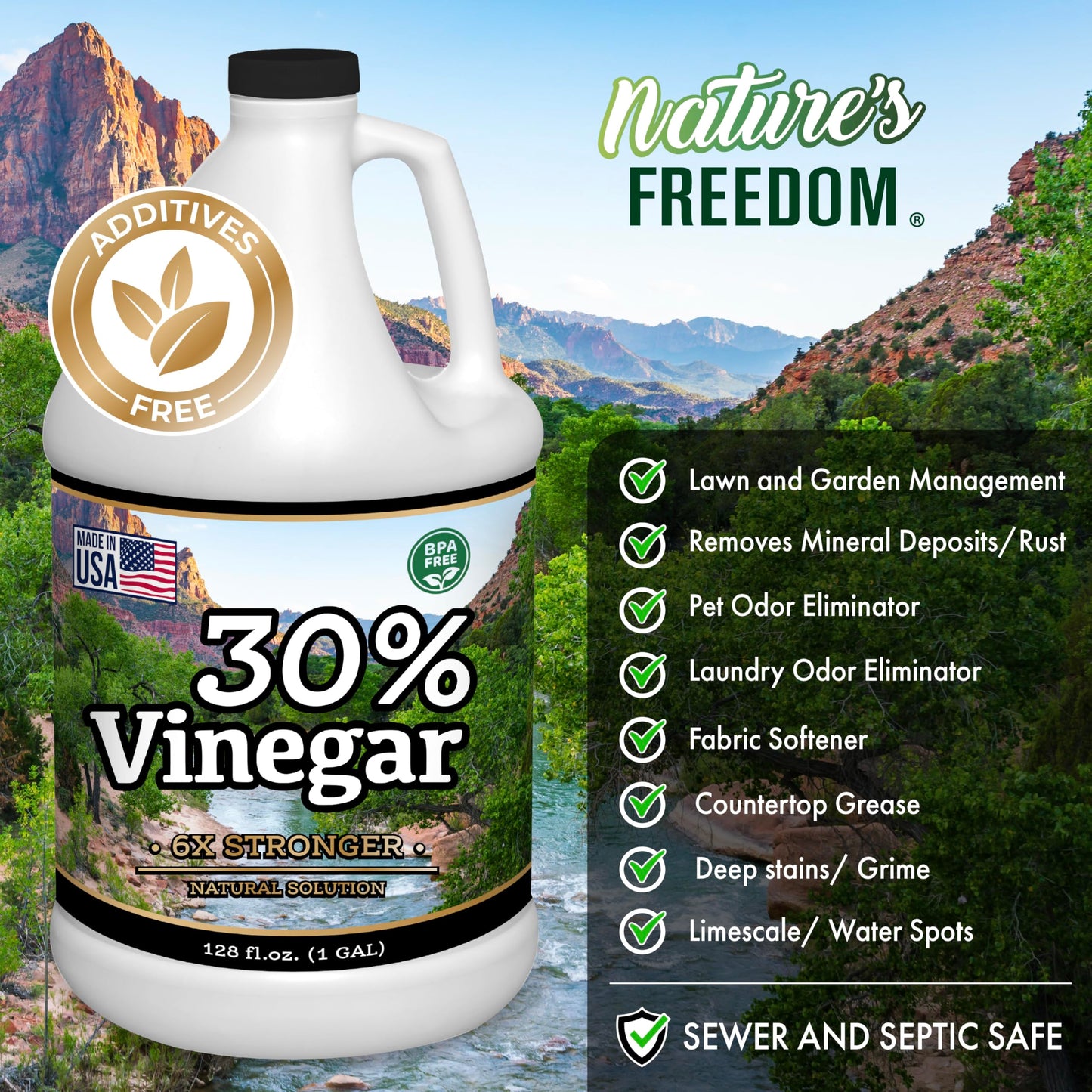 Nature's Freedom 30% Concentrated Vinegar, 2 Gallons - 6X Strength