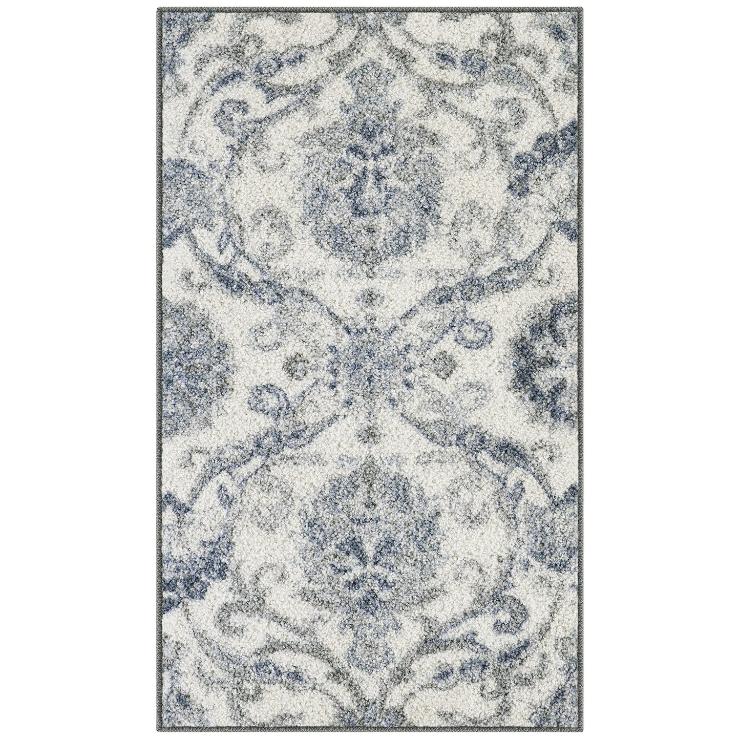 Maples Rugs Blooming Damask Area Rugs - Made in USA – Washable, Non Slip Indoor Carpet for Entryway, Foyer, Kitchen, and Bathroom, 1'8 x 2'10, Grey/Blue