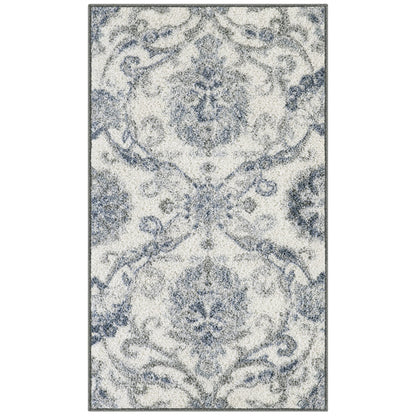 Maples Rugs Blooming Damask Area Rugs - Made in USA – Washable, Non Slip Indoor Carpet for Entryway, Foyer, Kitchen, and Bathroom, 1'8 x 2'10, Grey/Blue