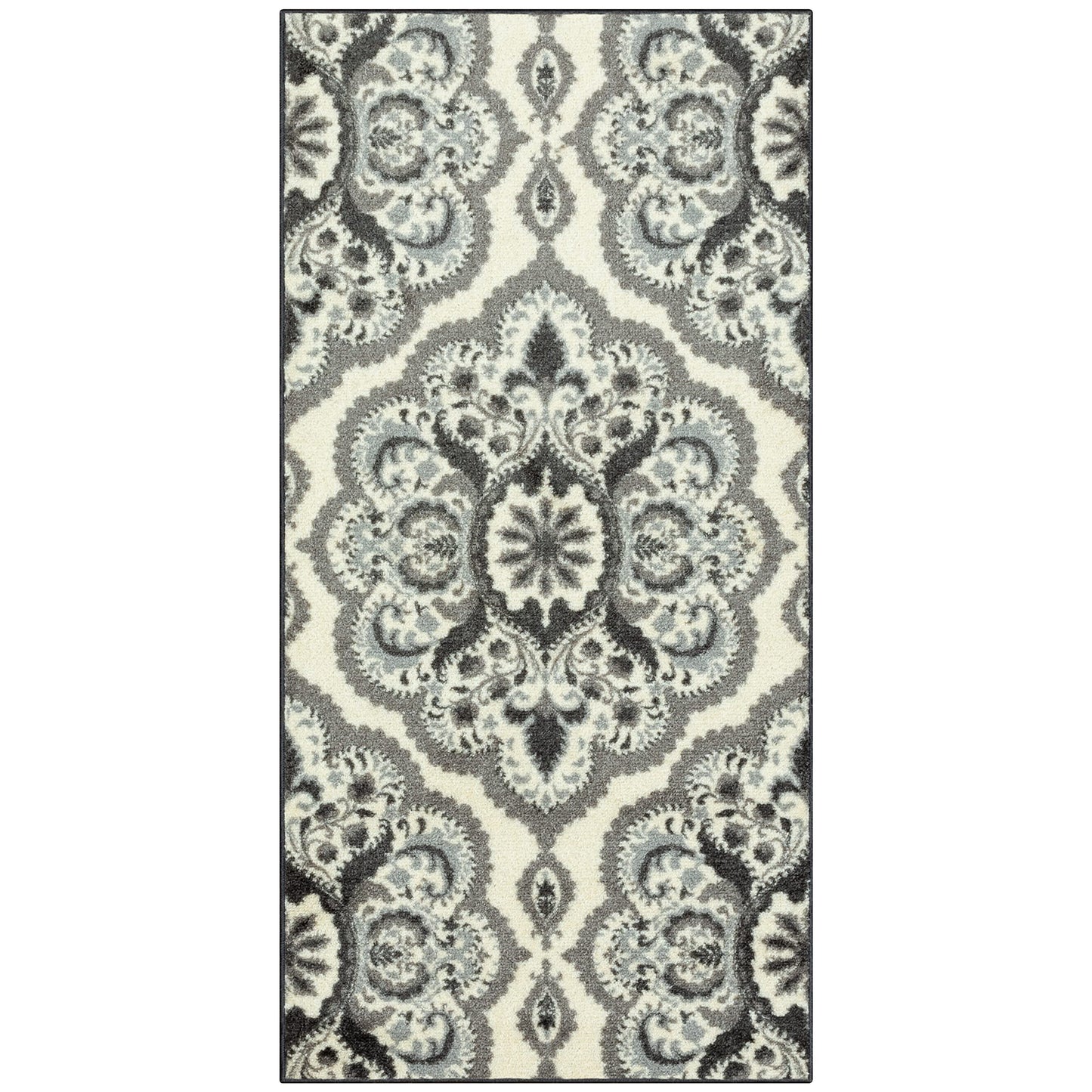 Maples Rugs Vivian Medallion Runner Rug - Made in USA - Washable, Non Slip, Indoor Carpet for Hallway, Kitchen, and Laundry Room, 2'6 x 5', Grey
